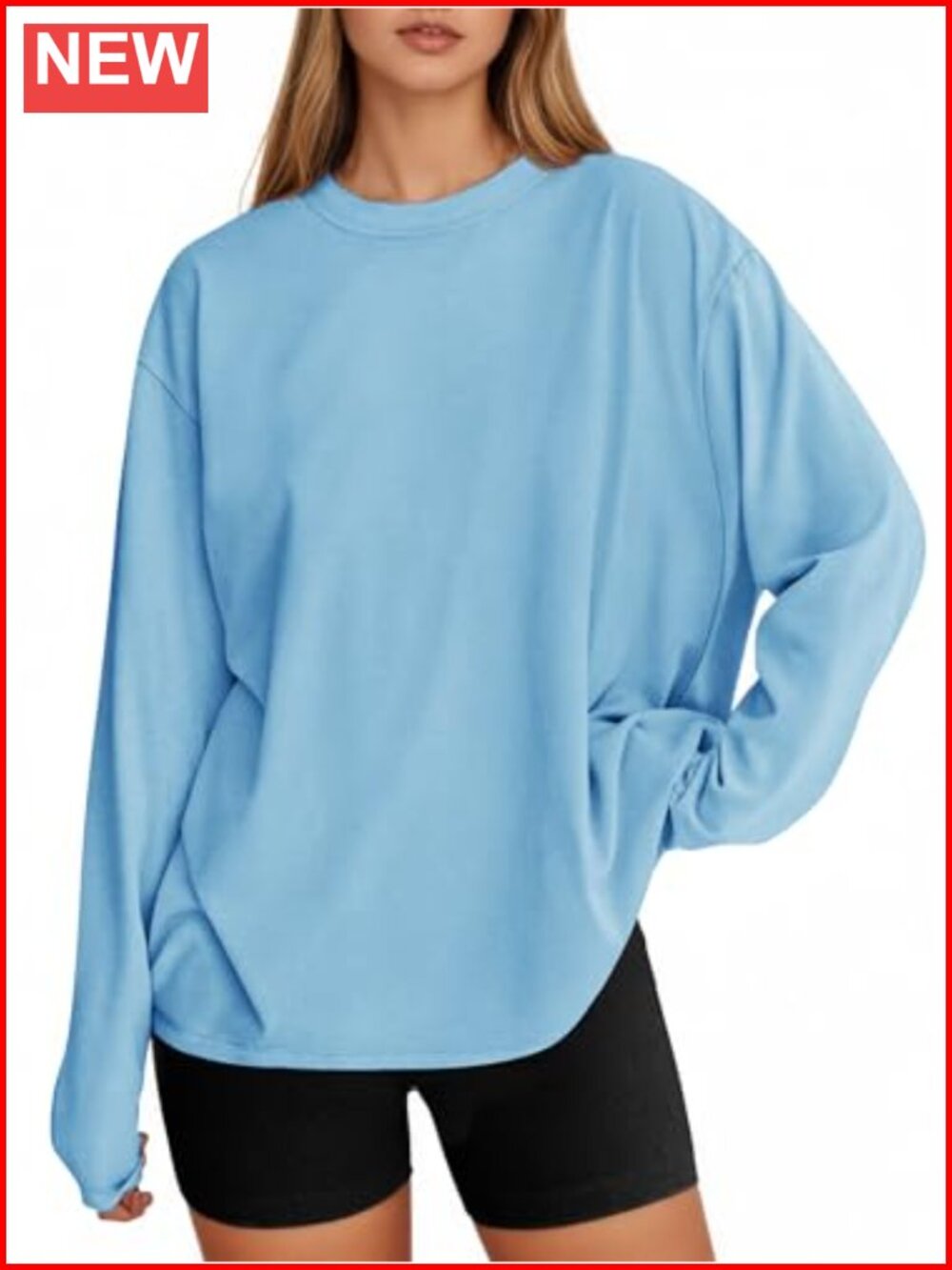 Women's Oversized Long Sleeve T-Shirt Polyester Blend Crewneck Casual Tee